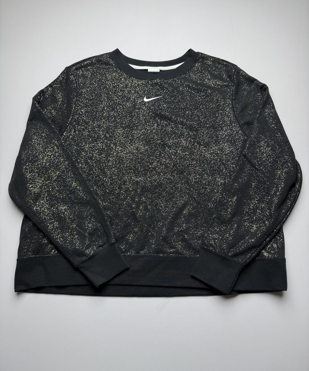 Nike Sweatshirt Womens 2X Black Glitter Speckle Crewneck Pullover Swoosh Plus